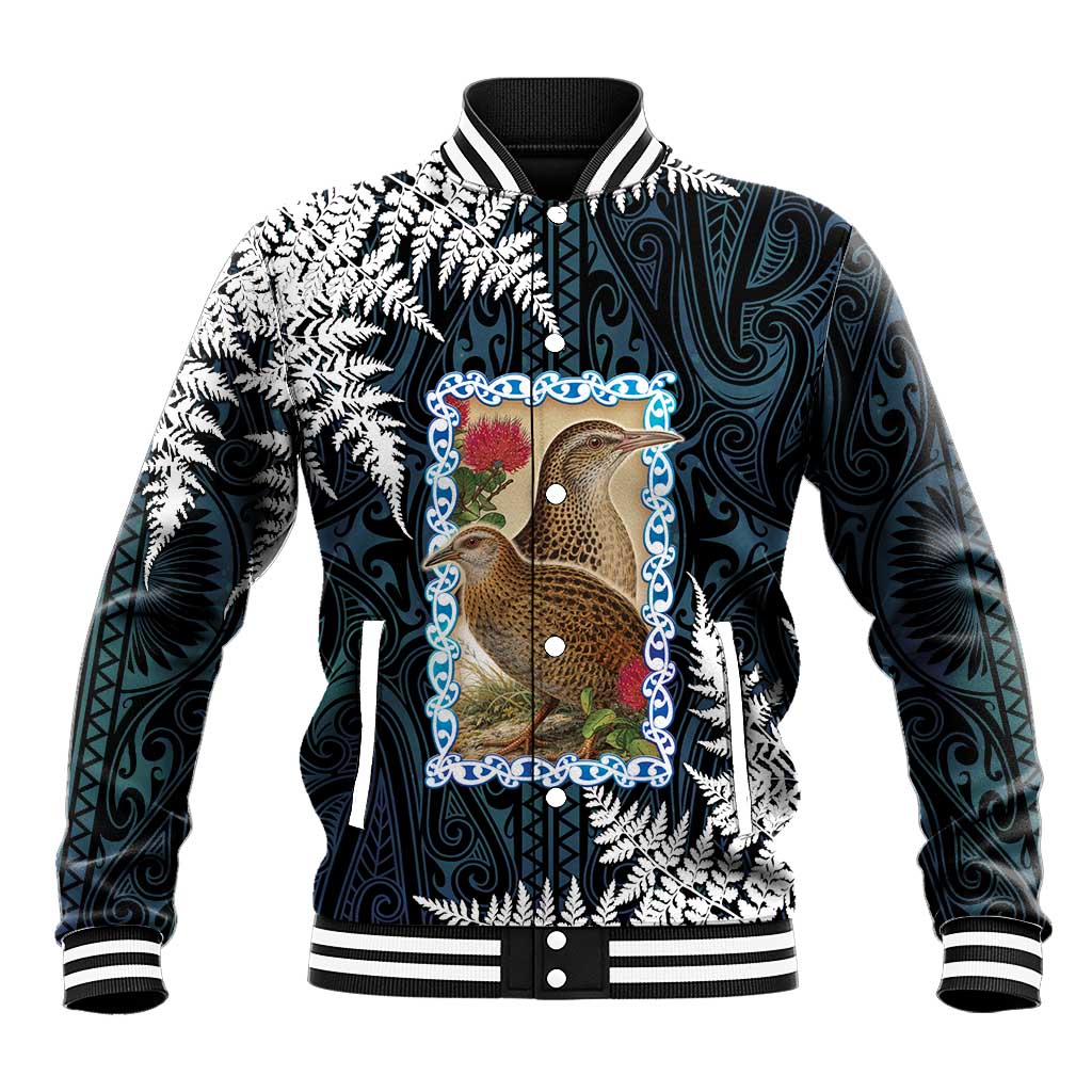 New Zealand Weka Baseball Jacket Maori Hen Koru Pattern LT05 Unisex Black - Polynesian Pride