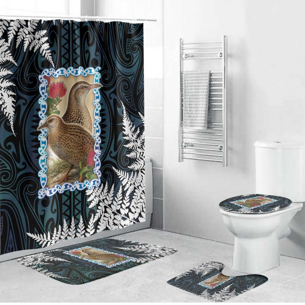 New Zealand Weka Bathroom Set Maori Hen Koru Pattern LT05 Bathroom Set (4 pcs) Black - Polynesian Pride