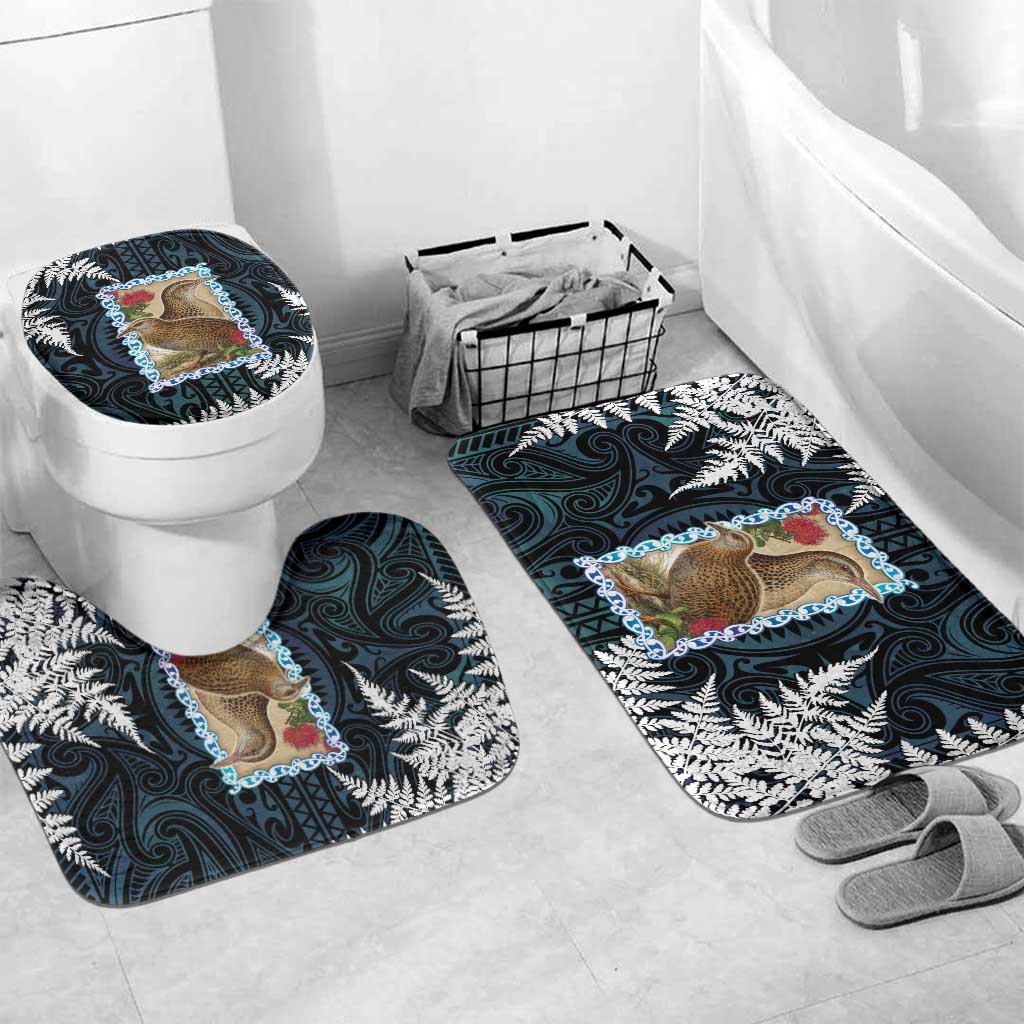 New Zealand Weka Bathroom Set Maori Hen Koru Pattern LT05 Mat Set Only (3 pcs) One Size Black - Polynesian Pride