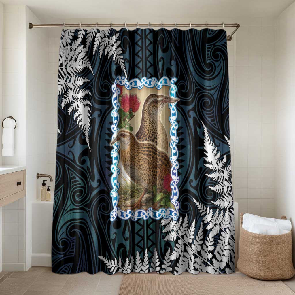 New Zealand Weka Bathroom Set Maori Hen Koru Pattern LT05 Shower Curtain Only Black - Polynesian Pride