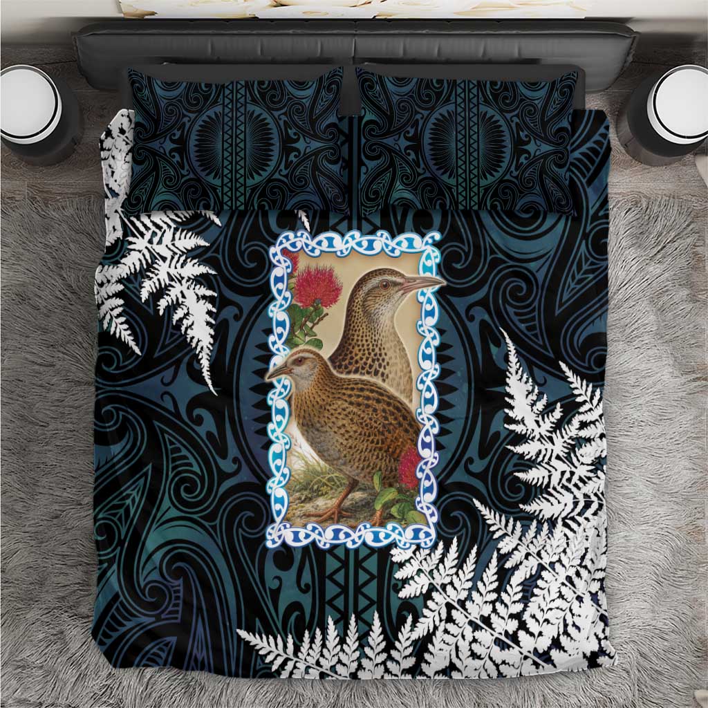 New Zealand Weka Bedding Set Maori Hen Koru Pattern LT05 Black - Polynesian Pride