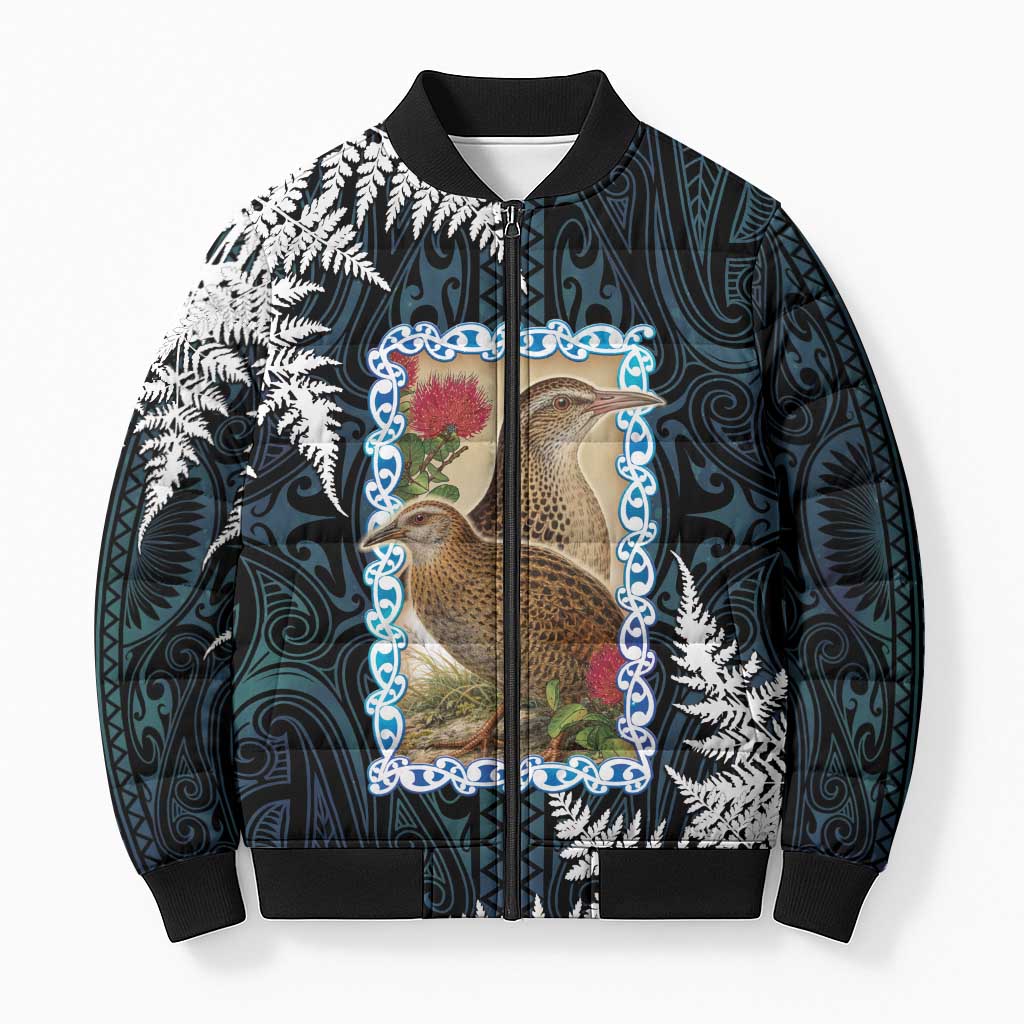 New Zealand Weka Bomber Puffer Jacket Maori Hen Koru Pattern - Polynesian Pride