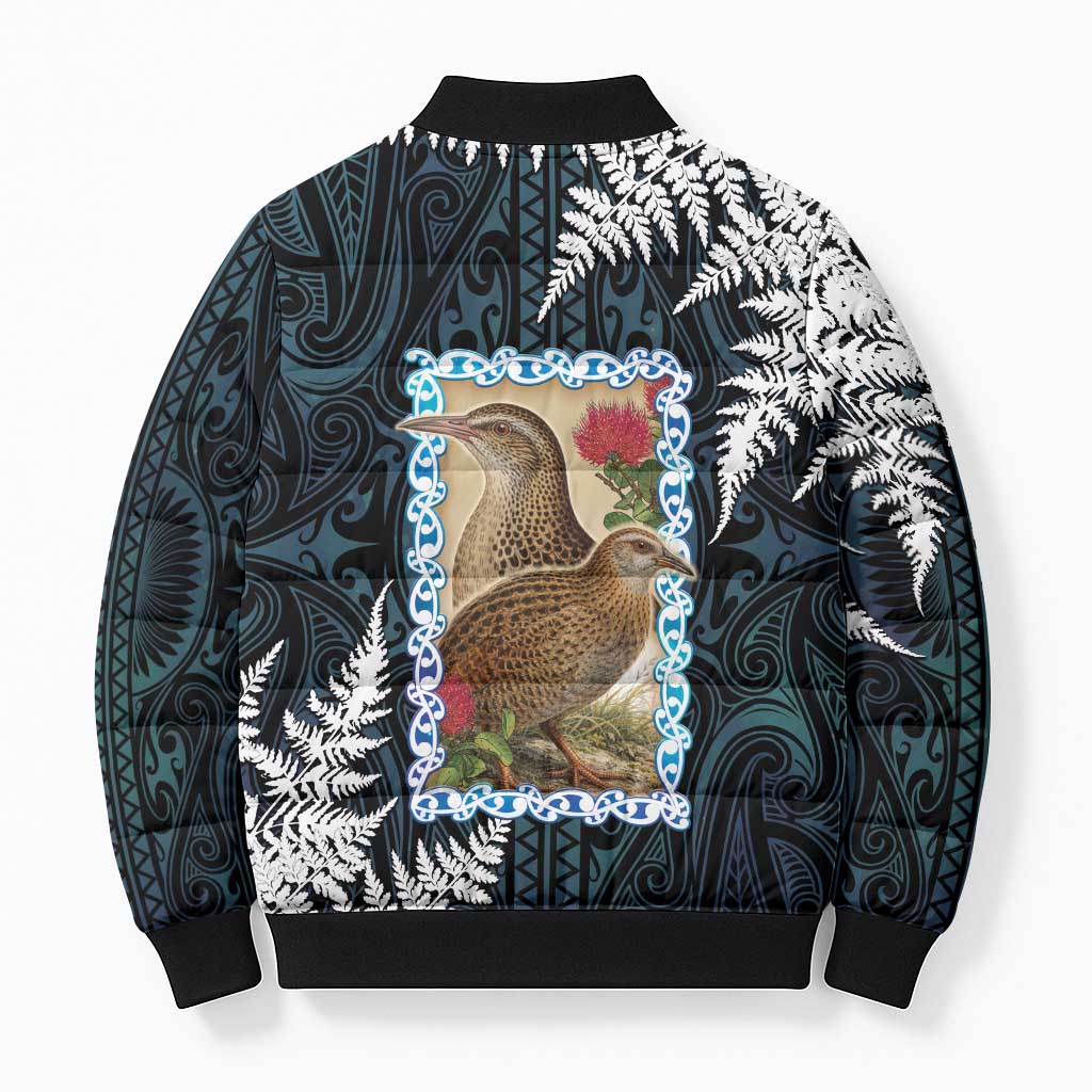 New Zealand Weka Bomber Puffer Jacket Maori Hen Koru Pattern - Polynesian Pride