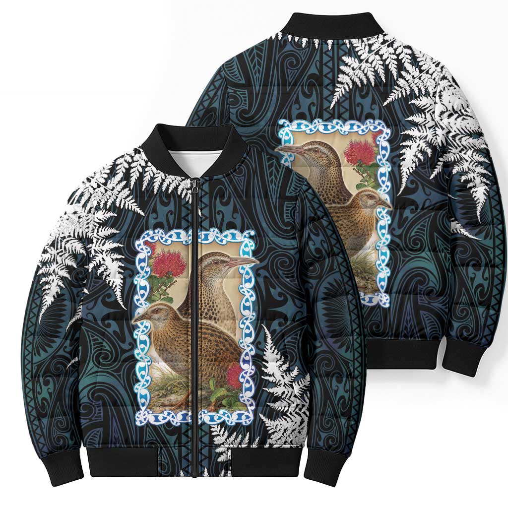 New Zealand Weka Bomber Puffer Jacket Maori Hen Koru Pattern - Polynesian Pride