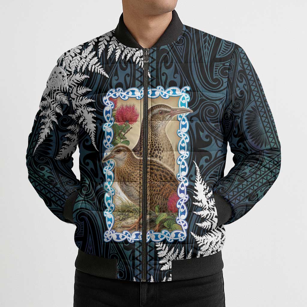 New Zealand Weka Bomber Puffer Jacket Maori Hen Koru Pattern - Polynesian Pride