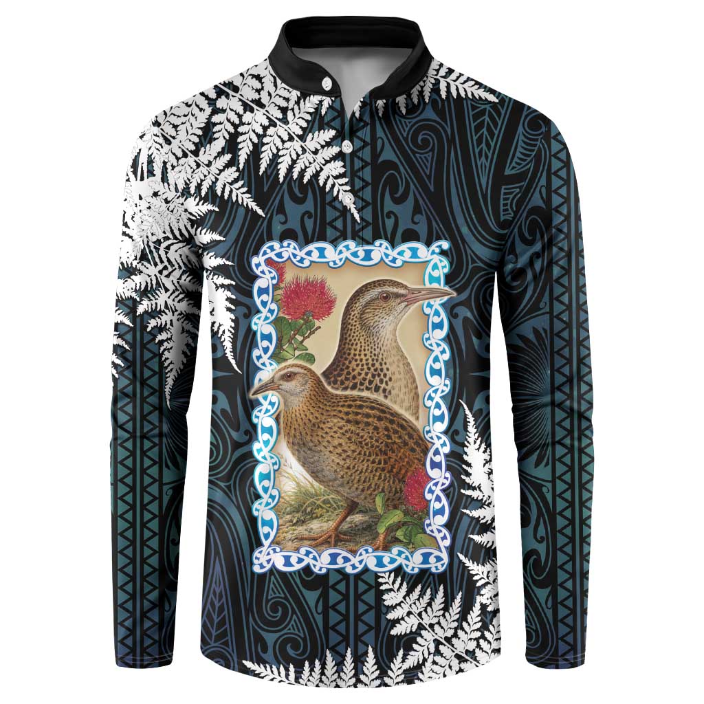 New Zealand Weka Button Sweatshirt Maori Hen Koru Pattern LT05 Black - Polynesian Pride