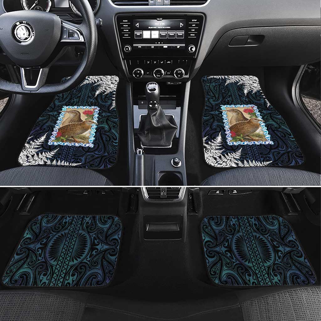 New Zealand Weka Car Mats Maori Hen Koru Pattern LT05 Set 4pcs Black - Polynesian Pride