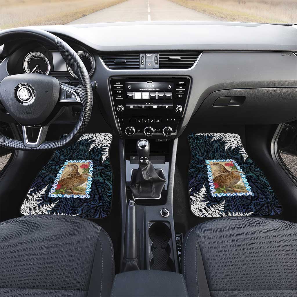 New Zealand Weka Car Mats Maori Hen Koru Pattern LT05 Set 2pcs - Front Black - Polynesian Pride