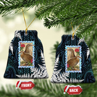 New Zealand Weka Ceramic Ornament Maori Hen Koru Pattern LT05 Bell Flake Black - Polynesian Pride