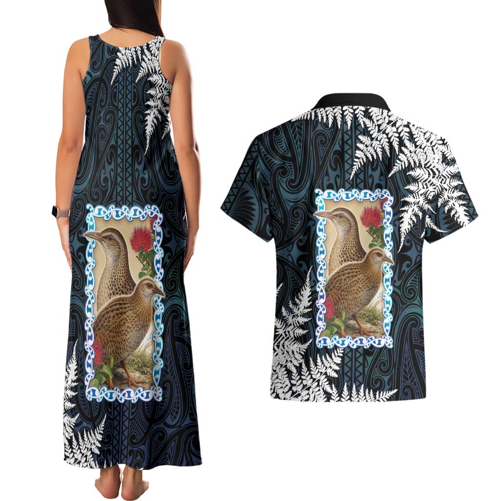 New Zealand Weka Couples Matching Tank Maxi Dress and Hawaiian Shirt Maori Hen Koru Pattern - Polynesian Pride