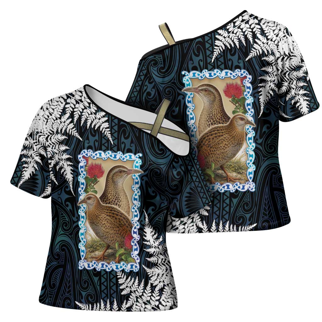 New Zealand Weka Cross Shoulder Shirt Maori Hen Koru Pattern LT05 - Polynesian Pride