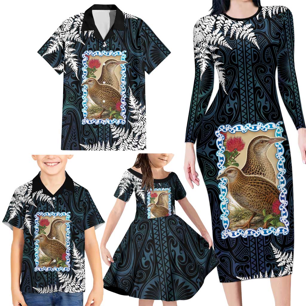 New Zealand Weka Family Matching Long Sleeve Bodycon Dress and Hawaiian Shirt Maori Hen Koru Pattern - Polynesian Pride