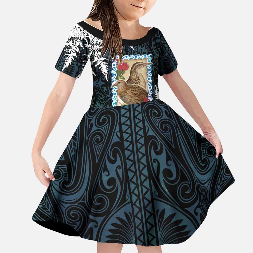 New Zealand Weka Family Matching Mermaid Dress and Hawaiian Shirt Maori Hen Koru Pattern - Polynesian Pride