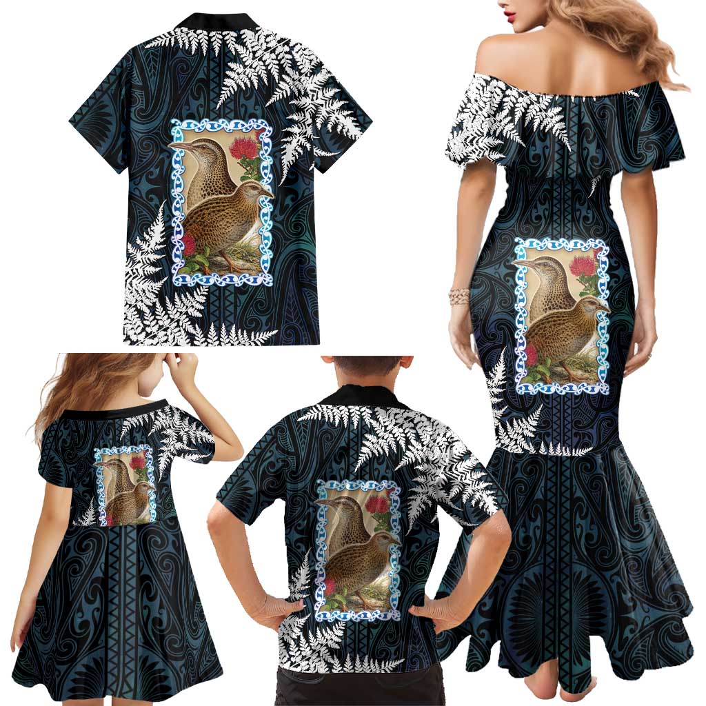 New Zealand Weka Family Matching Mermaid Dress and Hawaiian Shirt Maori Hen Koru Pattern - Polynesian Pride