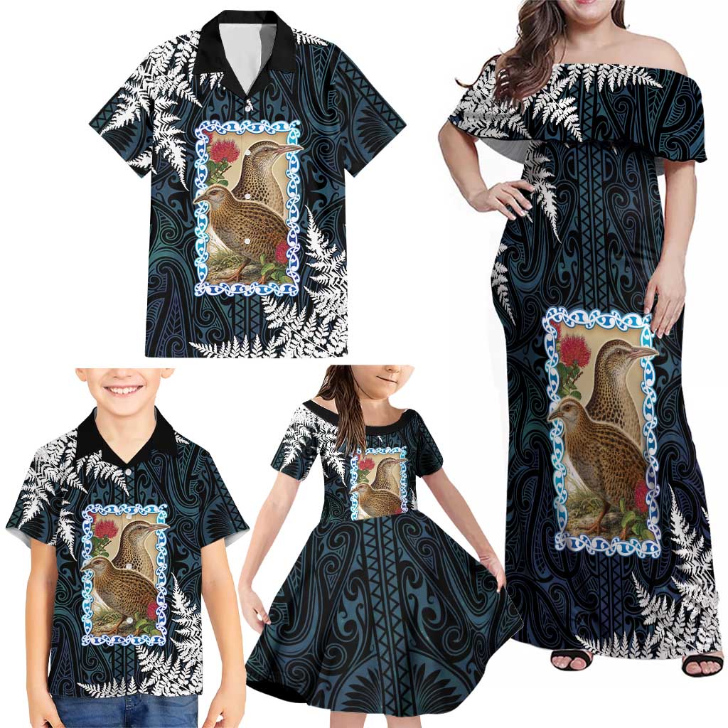 New Zealand Weka Family Matching Off Shoulder Maxi Dress and Hawaiian Shirt Maori Hen Koru Pattern - Polynesian Pride
