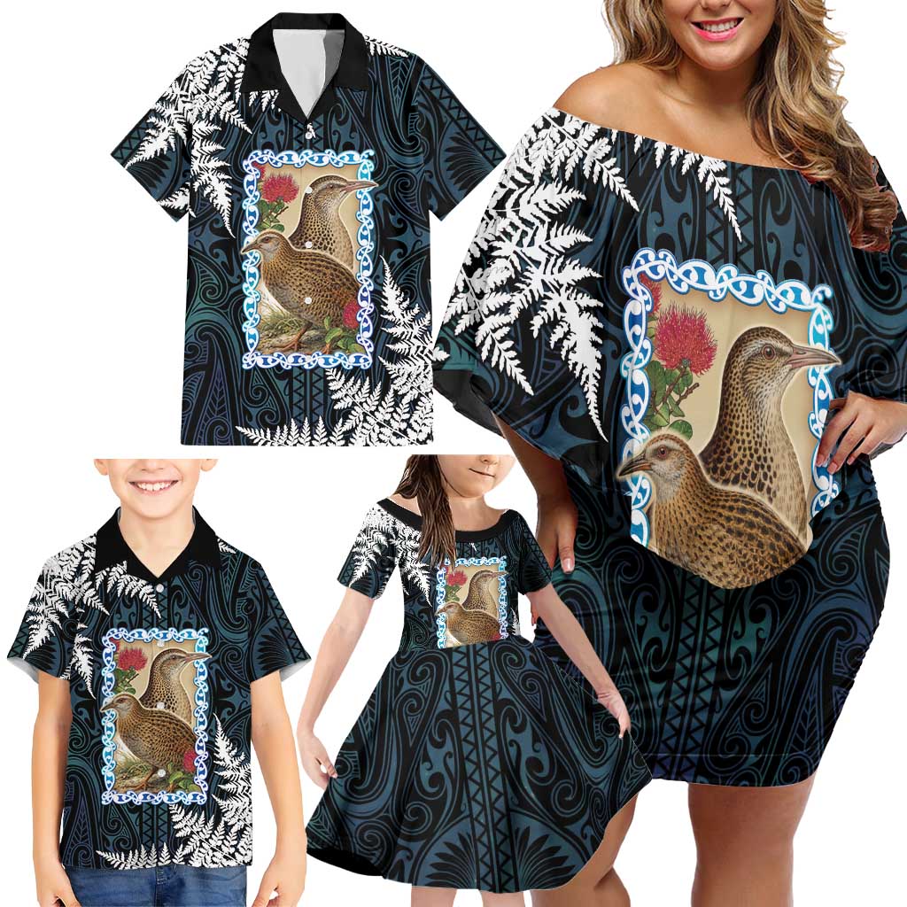 New Zealand Weka Family Matching Off Shoulder Short Dress and Hawaiian Shirt Maori Hen Koru Pattern - Polynesian Pride