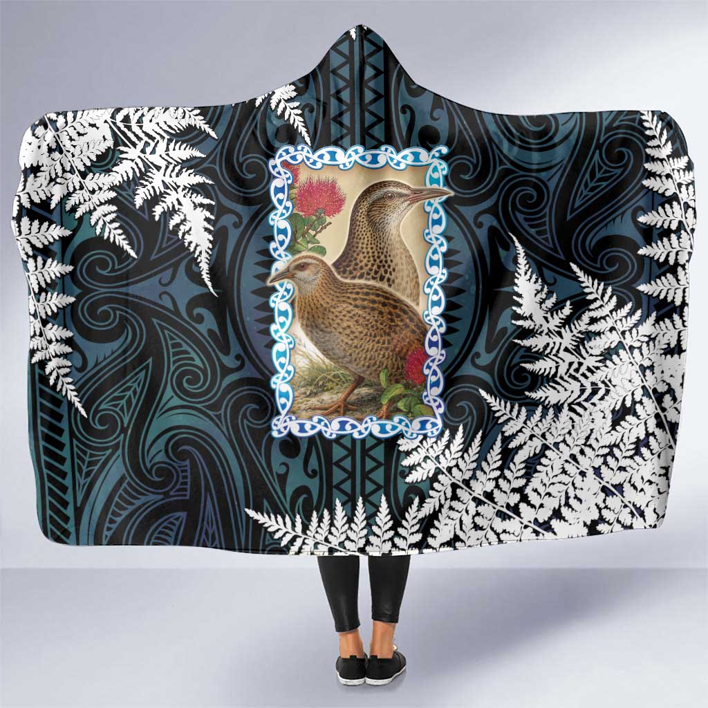 New Zealand Weka Hooded Blanket Maori Hen Koru Pattern LT05 One Size Black - Polynesian Pride