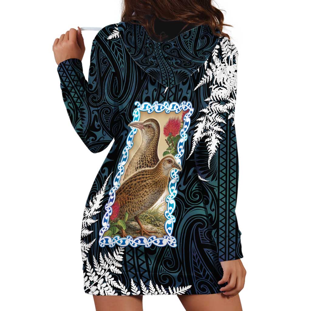 New Zealand Weka Hoodie Dress Maori Hen Koru Pattern LT05 - Polynesian Pride