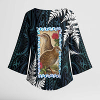 New Zealand Weka Kimono Sleeve Blouse Maori Hen Koru Pattern LT05 - Polynesian Pride