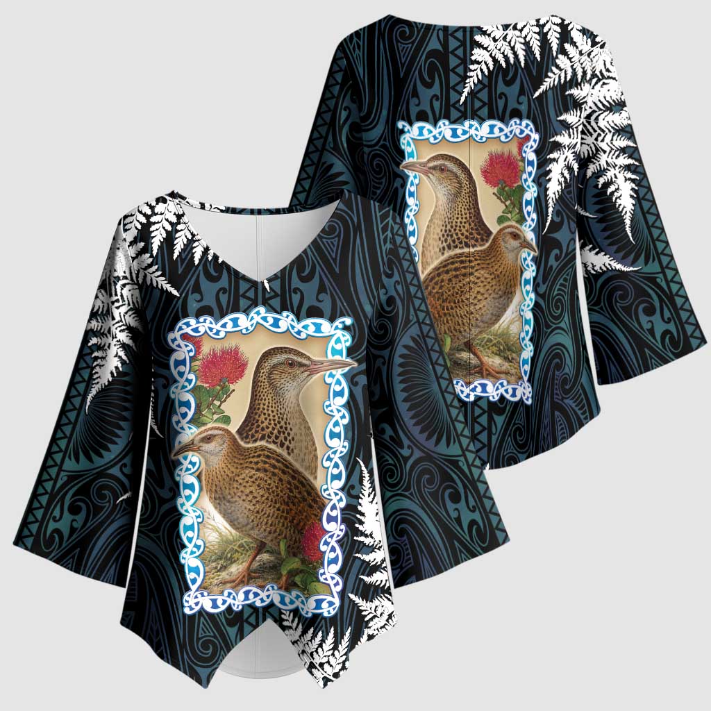 New Zealand Weka Kimono Sleeve Blouse Maori Hen Koru Pattern LT05 - Polynesian Pride