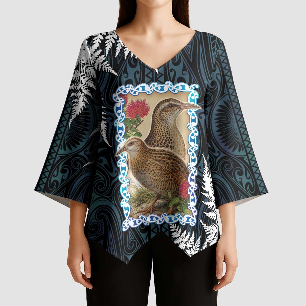 New Zealand Weka Kimono Sleeve Blouse Maori Hen Koru Pattern LT05 - Polynesian Pride