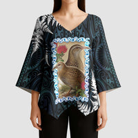 New Zealand Weka Kimono Sleeve Blouse Maori Hen Koru Pattern LT05 - Polynesian Pride