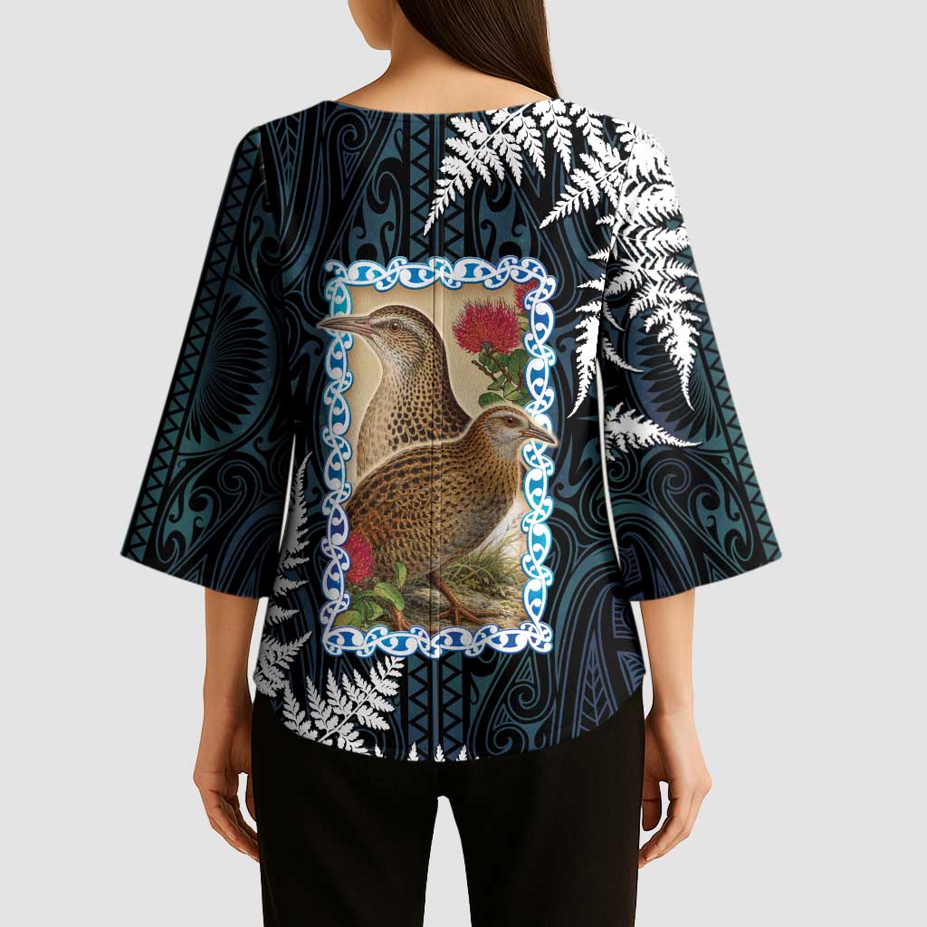 New Zealand Weka Kimono Sleeve Blouse Maori Hen Koru Pattern LT05 - Polynesian Pride