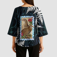 New Zealand Weka Kimono Sleeve Blouse Maori Hen Koru Pattern LT05 - Polynesian Pride