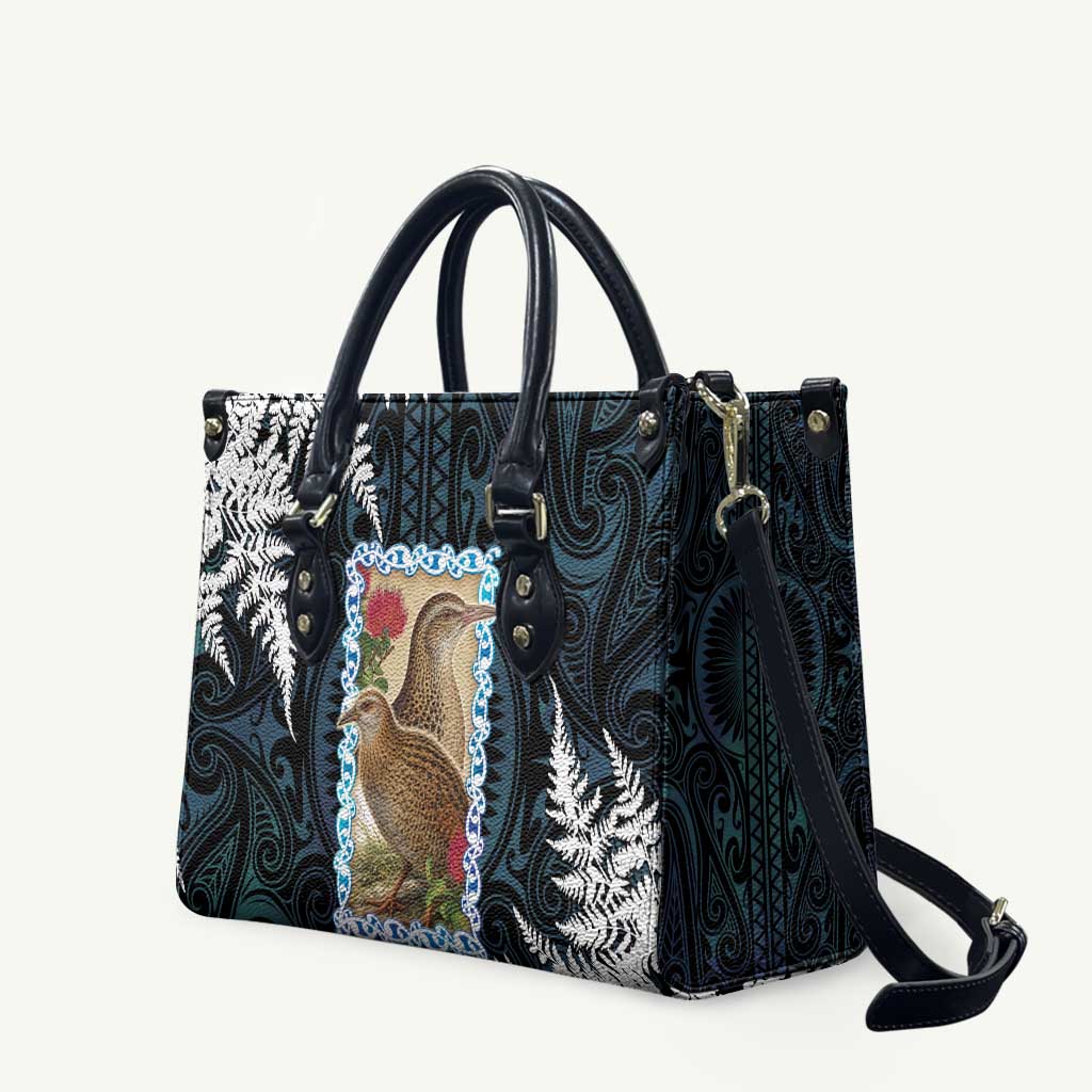 New Zealand Weka Leather Bag Maori Hen Koru Pattern LT05 Black - Polynesian Pride
