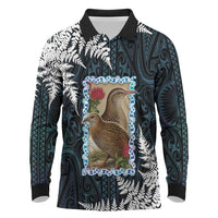 New Zealand Weka Long Sleeve Polo Shirt Maori Hen Koru Pattern LT05 Black - Polynesian Pride