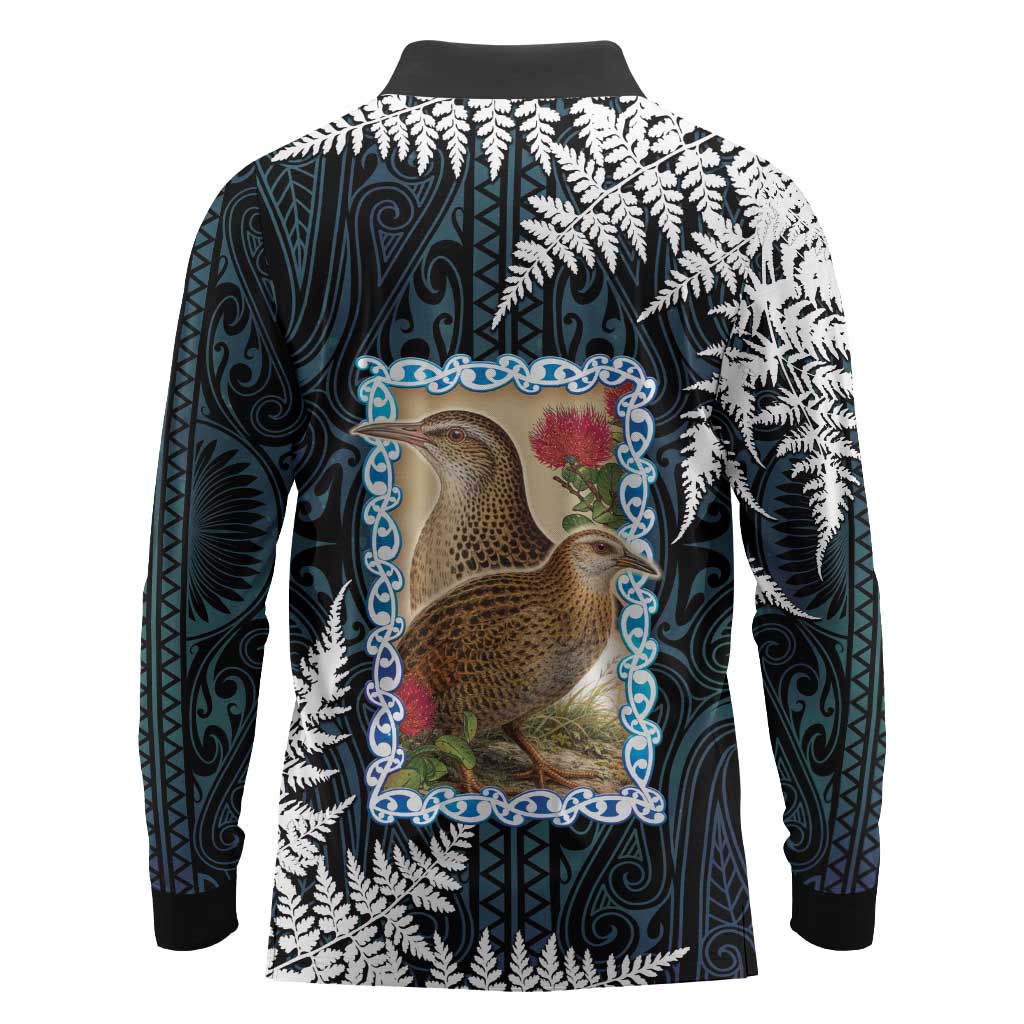 New Zealand Weka Long Sleeve Polo Shirt Maori Hen Koru Pattern LT05 - Polynesian Pride