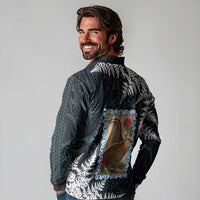 New Zealand Weka Long Sleeve Polo Shirt Maori Hen Koru Pattern LT05 - Polynesian Pride