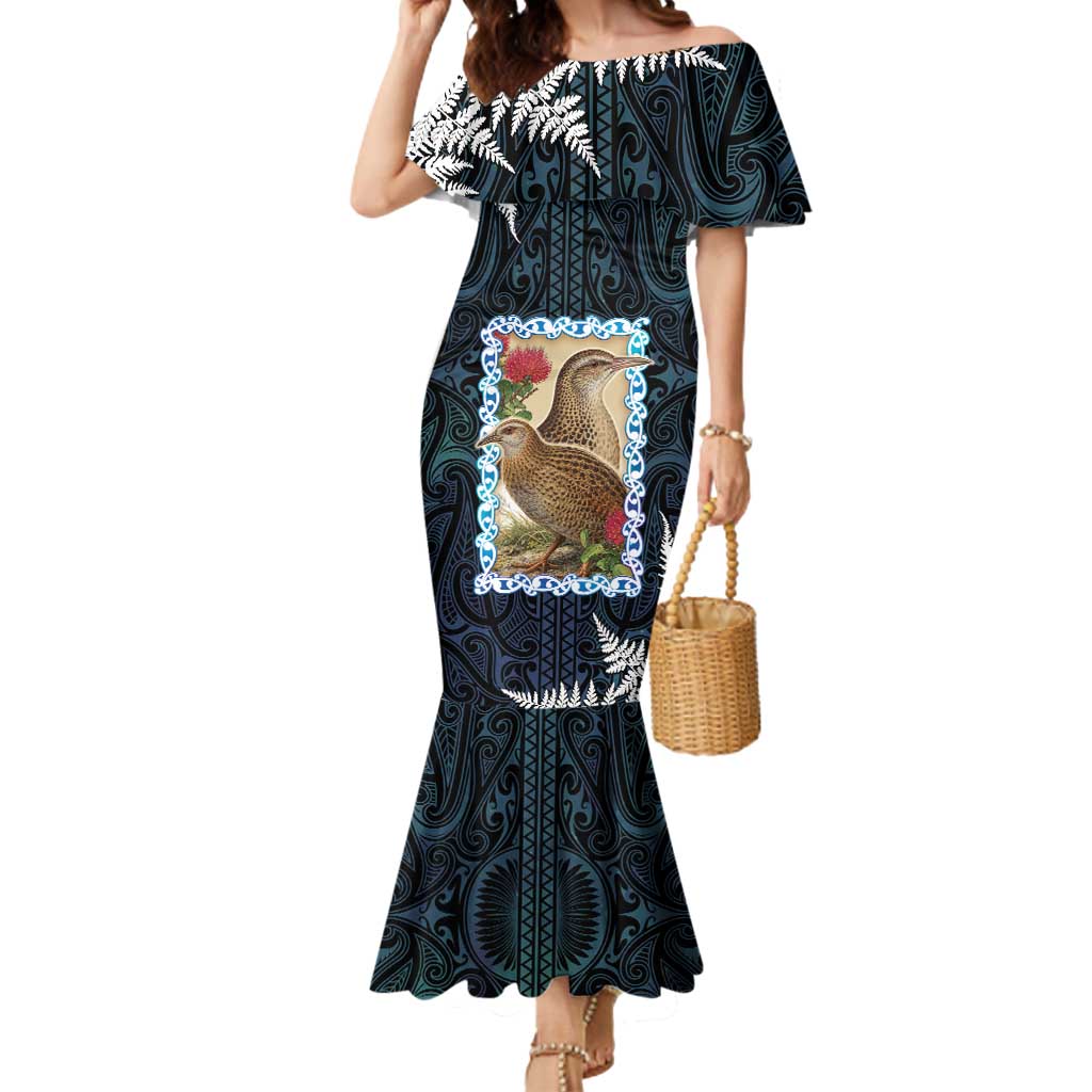 New Zealand Weka Mermaid Dress Maori Hen Koru Pattern LT05 Women Black - Polynesian Pride