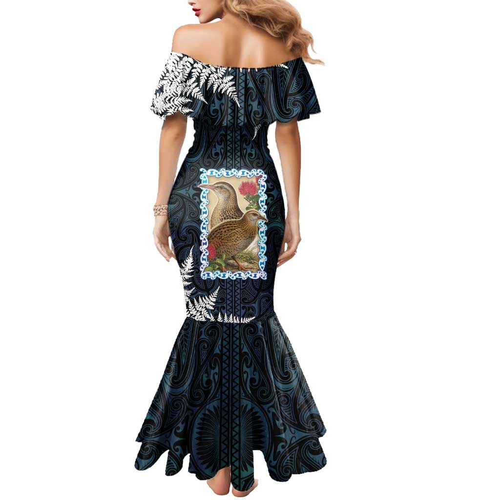 New Zealand Weka Mermaid Dress Maori Hen Koru Pattern LT05 - Polynesian Pride