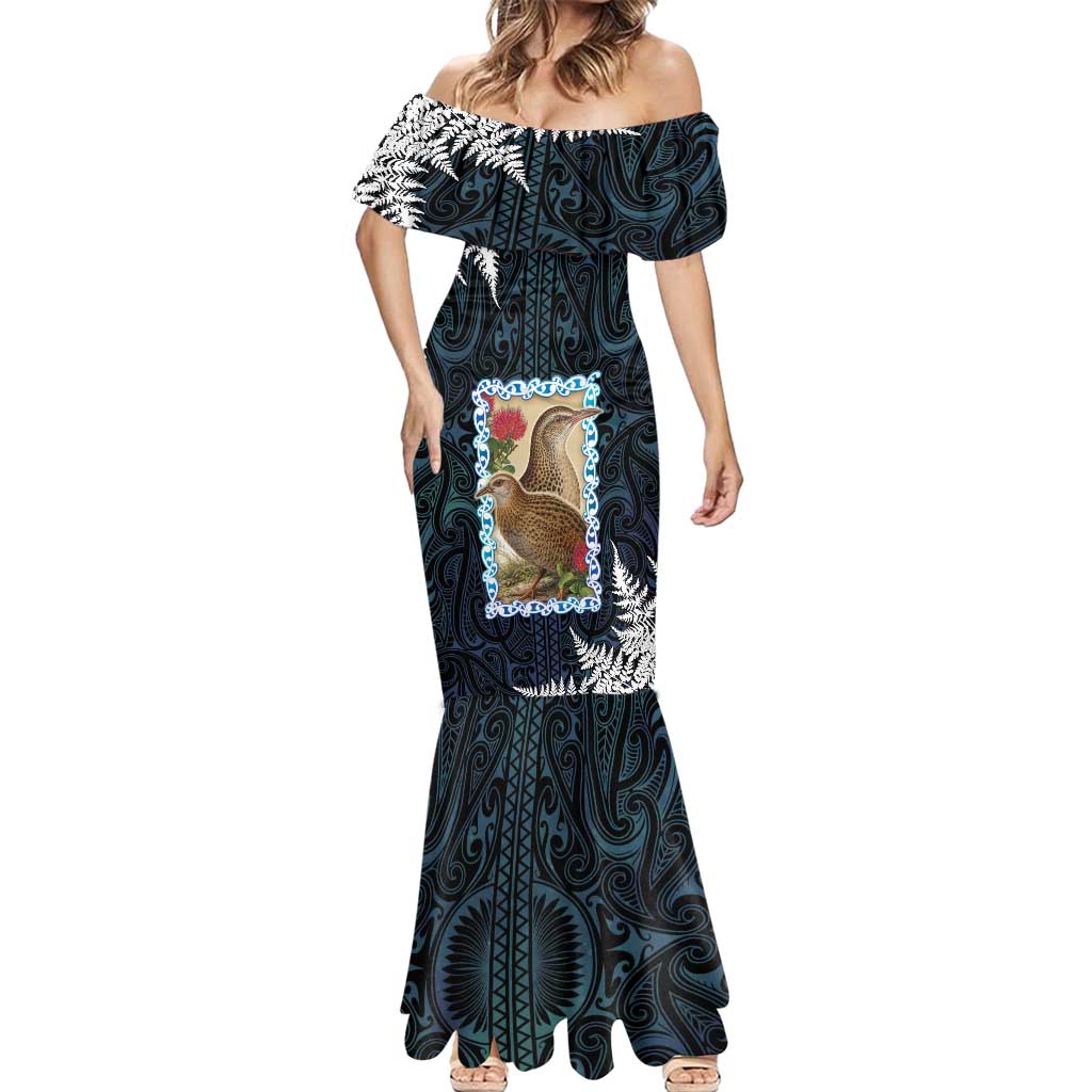 New Zealand Weka Mermaid Dress Maori Hen Koru Pattern LT05 - Polynesian Pride
