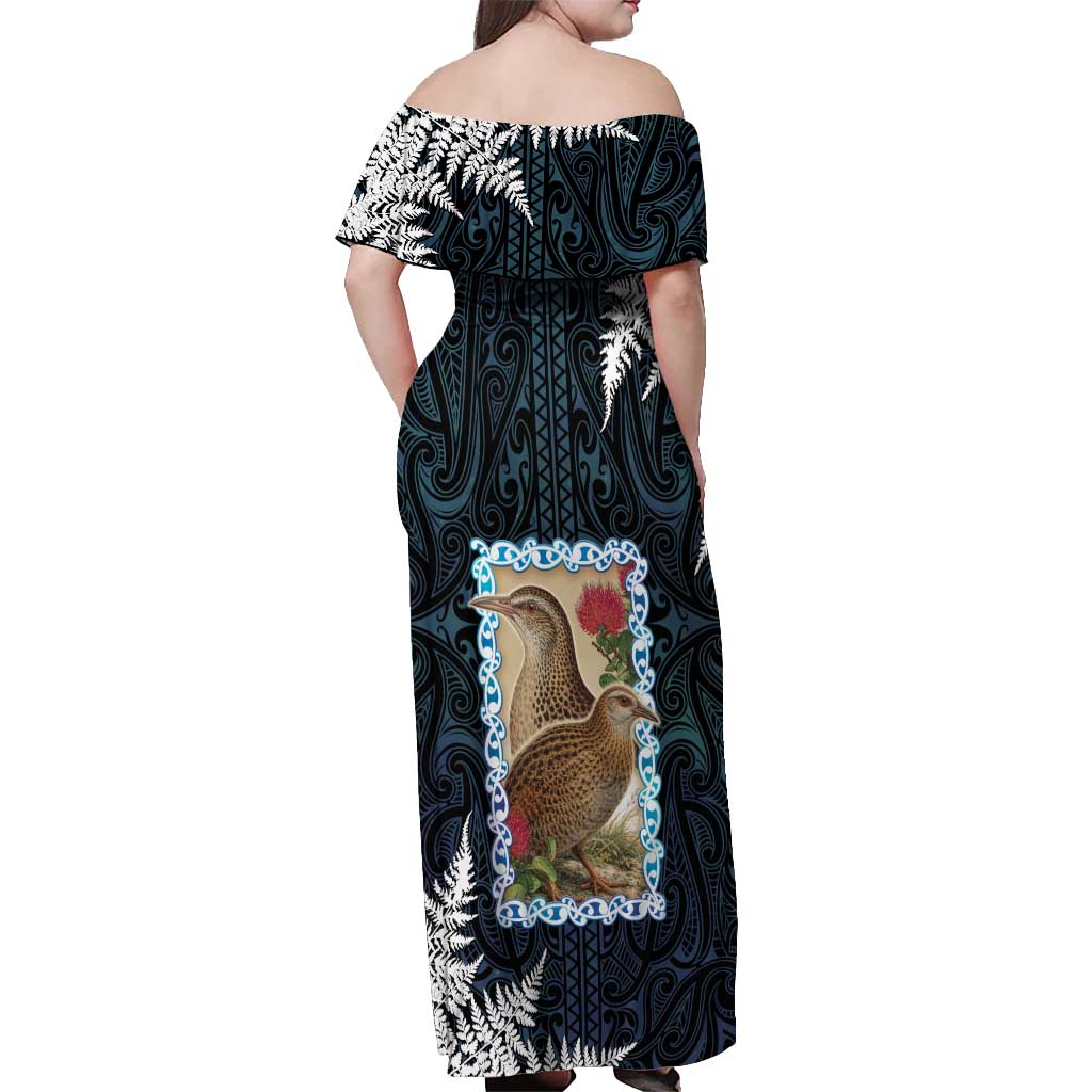 New Zealand Weka Off Shoulder Maxi Dress Maori Hen Koru Pattern LT05 - Polynesian Pride