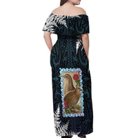New Zealand Weka Off Shoulder Maxi Dress Maori Hen Koru Pattern LT05 - Polynesian Pride