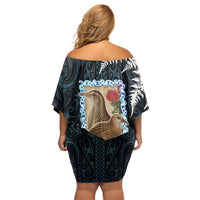 New Zealand Weka Off Shoulder Short Dress Maori Hen Koru Pattern LT05 - Polynesian Pride