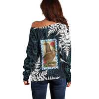 New Zealand Weka Off Shoulder Sweater Maori Hen Koru Pattern LT05 - Polynesian Pride