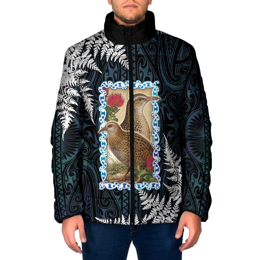 New Zealand Weka Padded Jacket Maori Hen Koru Pattern LT05 Men Black - Polynesian Pride