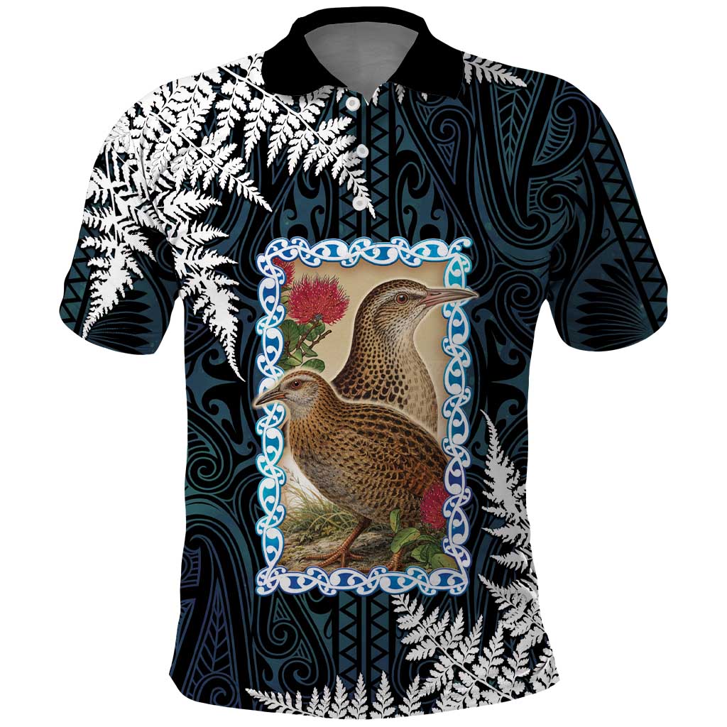 New Zealand Weka Polo Shirt Maori Hen Koru Pattern LT05 Black - Polynesian Pride
