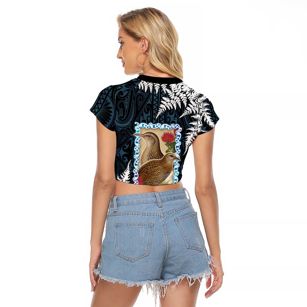 New Zealand Weka Raglan Cropped T Shirt Maori Hen Koru Pattern LT05 - Polynesian Pride