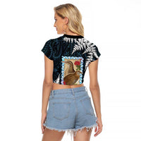 New Zealand Weka Raglan Cropped T Shirt Maori Hen Koru Pattern LT05 - Polynesian Pride