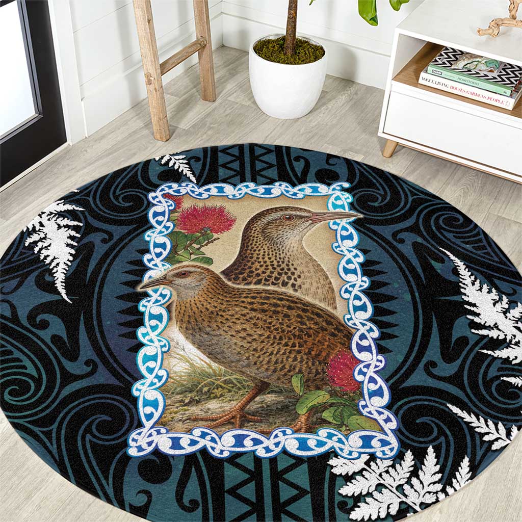New Zealand Weka Round Carpet Maori Hen Koru Pattern LT05 Black - Polynesian Pride