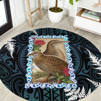 New Zealand Weka Round Carpet Maori Hen Koru Pattern LT05 Black - Polynesian Pride