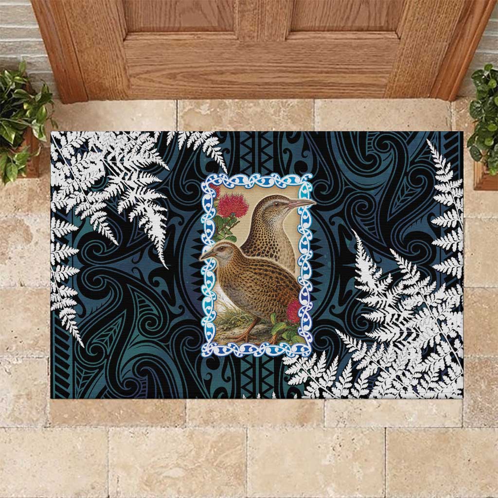New Zealand Weka Rubber Doormat Maori Hen Koru Pattern LT05 Black - Polynesian Pride