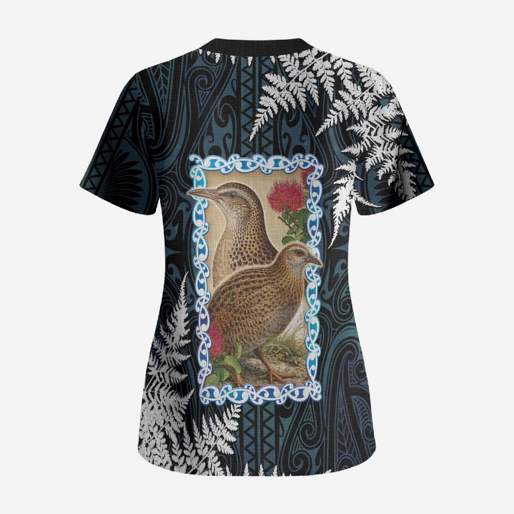 New Zealand Weka Scrub Top Maori Hen Koru Pattern LT05 - Polynesian Pride