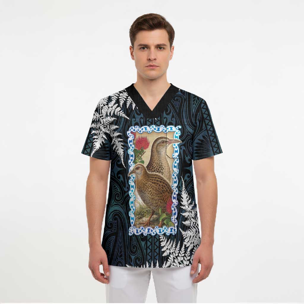 New Zealand Weka Scrub Top Maori Hen Koru Pattern LT05 - Polynesian Pride