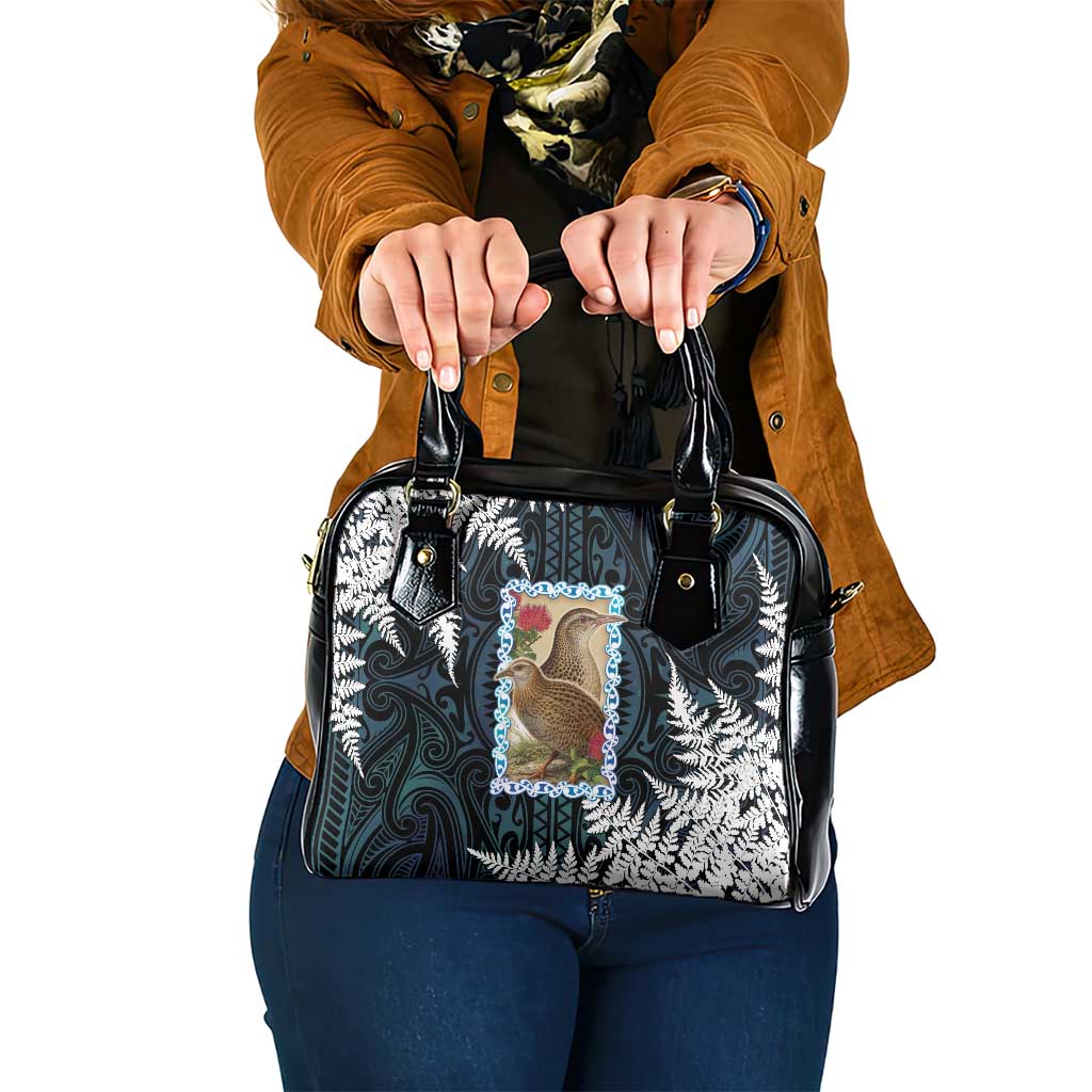 New Zealand Weka Shoulder Handbag Maori Hen Koru Pattern LT05 One Size Black - Polynesian Pride