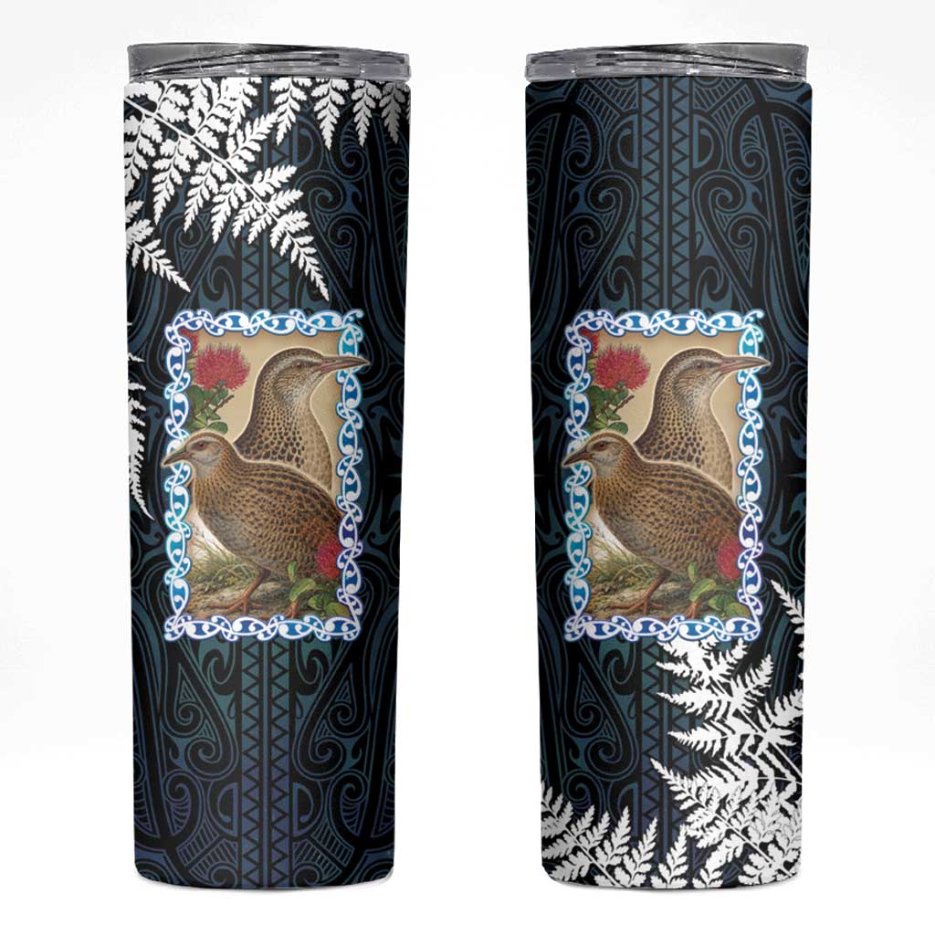 New Zealand Weka Skinny Tumbler Maori Hen Koru Pattern LT05 Black - Polynesian Pride